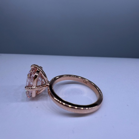 4.02 carat fancy pink antique cushion lab diamond compass prongs engagement ring - Picture 4 of 11